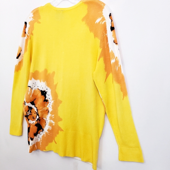 Nue Options Sunshine Yellow/ Autumn Abstract Floral w/Bling Cardigan Sweater - Picture 6 of 12